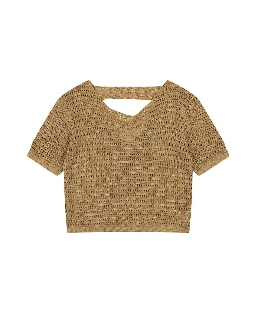 VANAKE Boat Neck Mesh Short Sleeve Knit_Vb38Ktug08Z
