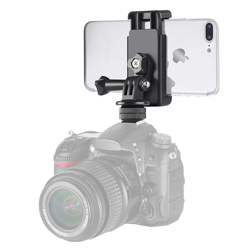 Universal Hot Shoe Phone Holder: E-Type Double Hole Clip for Desktop Camera and Live Streaming