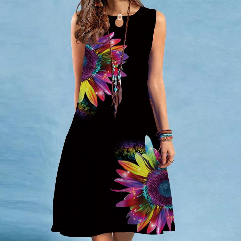 2023 Women's European and American Sleeveless Printed Long Dress