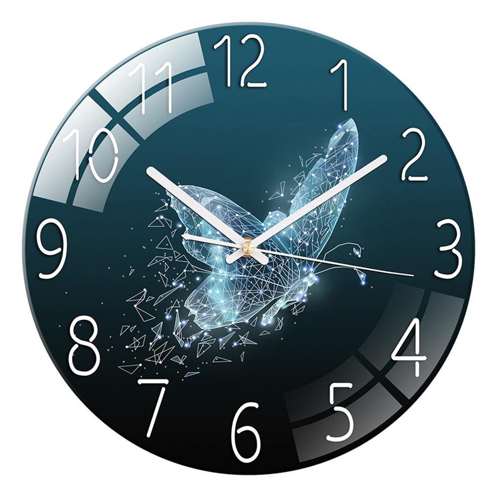 Tempered Glass Quartz Silent Wall Clock Bedroom Decoration Butterfly