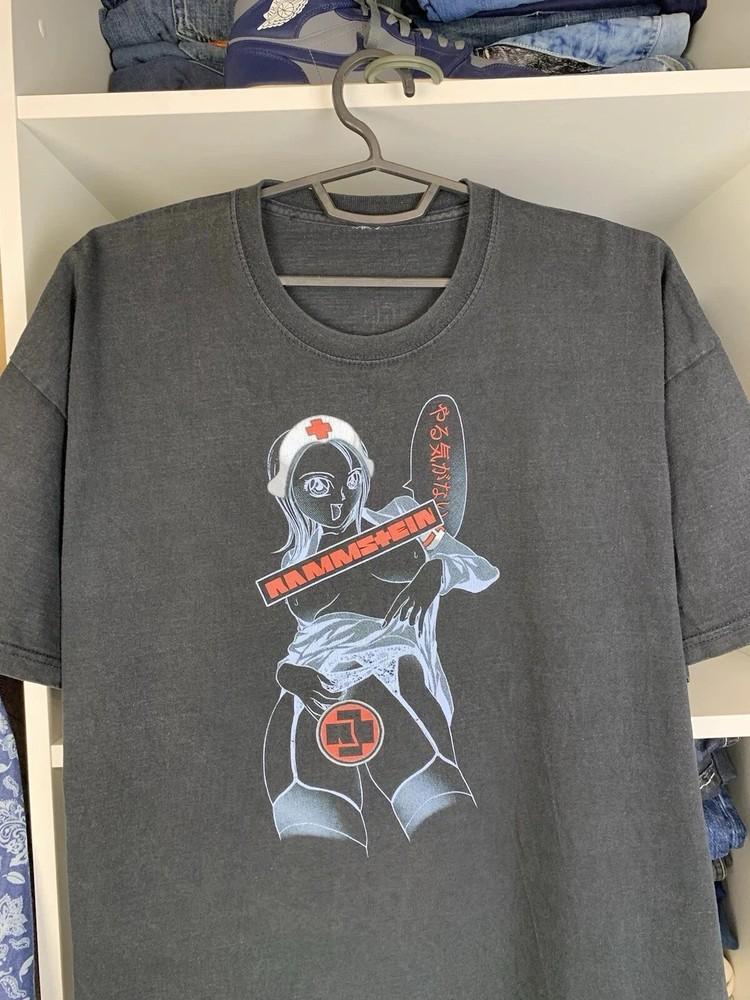 Винтажная футболка Rammstein Аниме Медсестра Унисекс