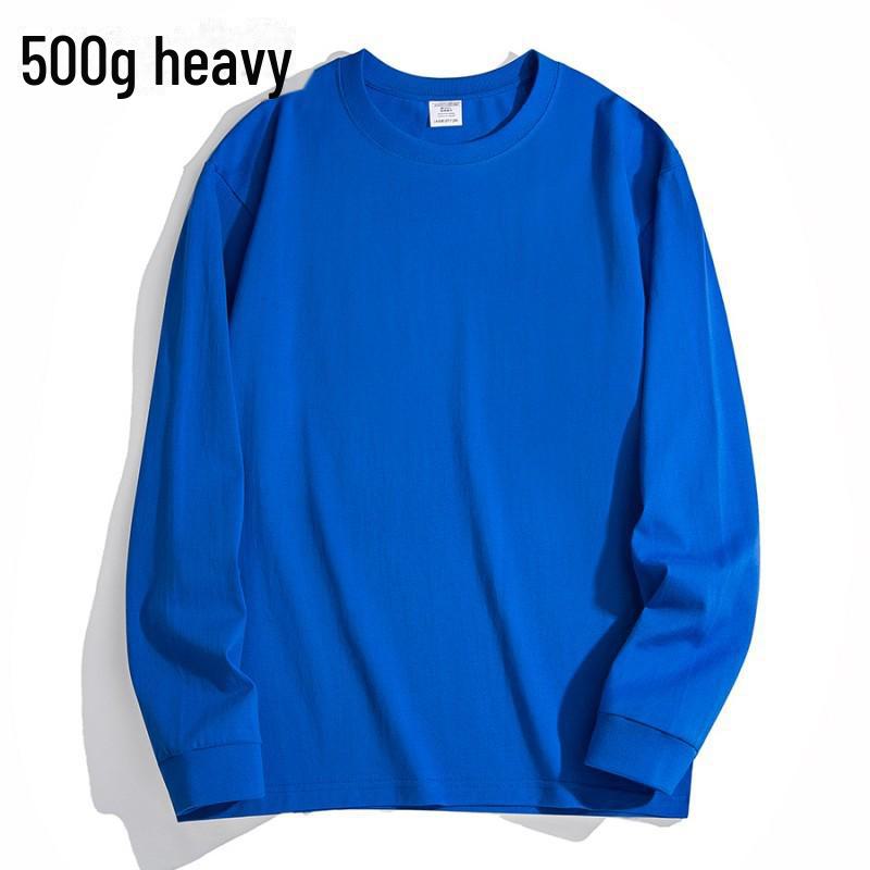 Футболка унисекс из плотного хлопка с длинным рукавом, однотонная: Непрозрачный, свободный крой, небольшой воротник, идеально подходит для весны и осени.