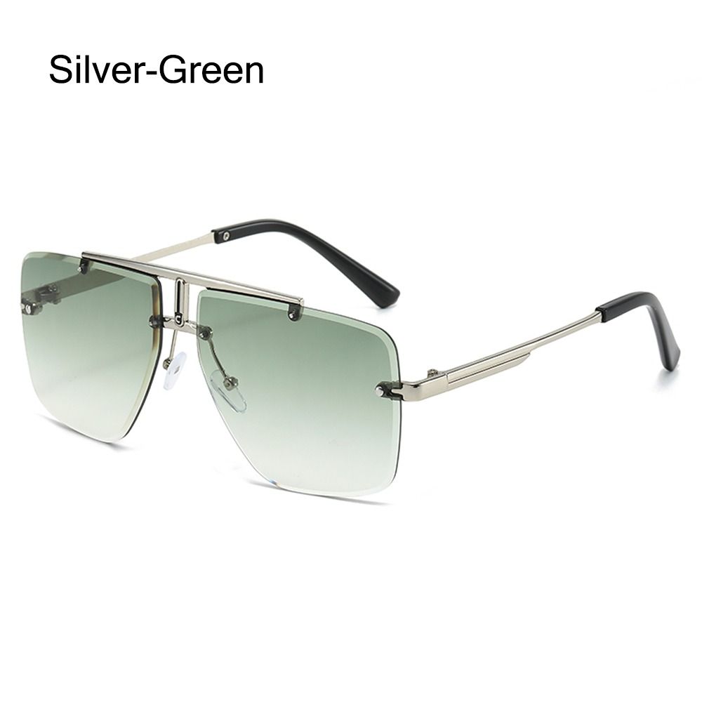 Oversized Double Bridge Frameless Sunglasses Vintage Square Frame Men's Shades Outdoor Gradient Lens UV Protection Sun Glasses