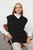 Women's Fashion Stylish Sweater Black V-Neck Knitwear Sweater