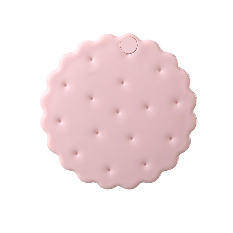 1pc Cute Folding Biscuit Pocket Mirror Travel Mini Biscuit Hand-Held Mirror Portable Cheese Biscuit Design Biscuit Make-Up