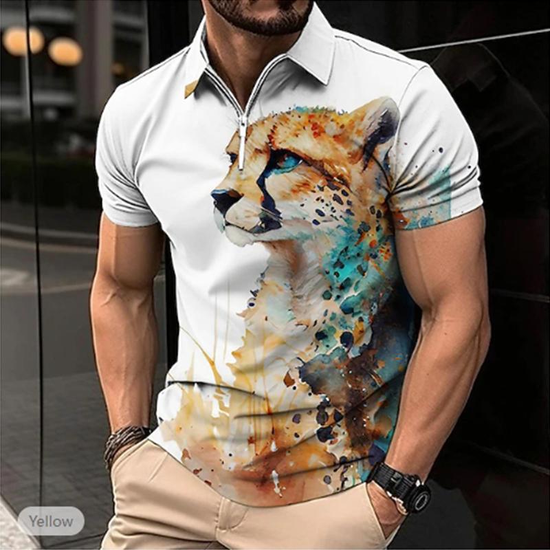 Повседневная футболка с лацканами, молодежная модная футболка с застежкой-молнией, футболка с коротким рукавом, мужская футболка с коротким рукавом и принтом в виде животных 3D Mighty
