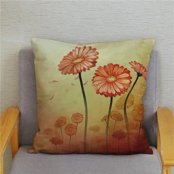 Tulip Flower Printed Pattern Cushion Cover for Home Living Room Sofa Decoration Waist Cushion Pillow Cover