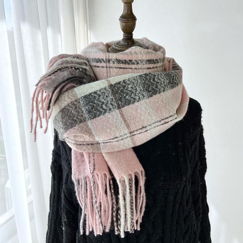 Scarf For Women, Autumn And Winter, High-End Feeling, Imitation Cashmere Plaid Tassel Shawl, Student Thick And Warm Scarf