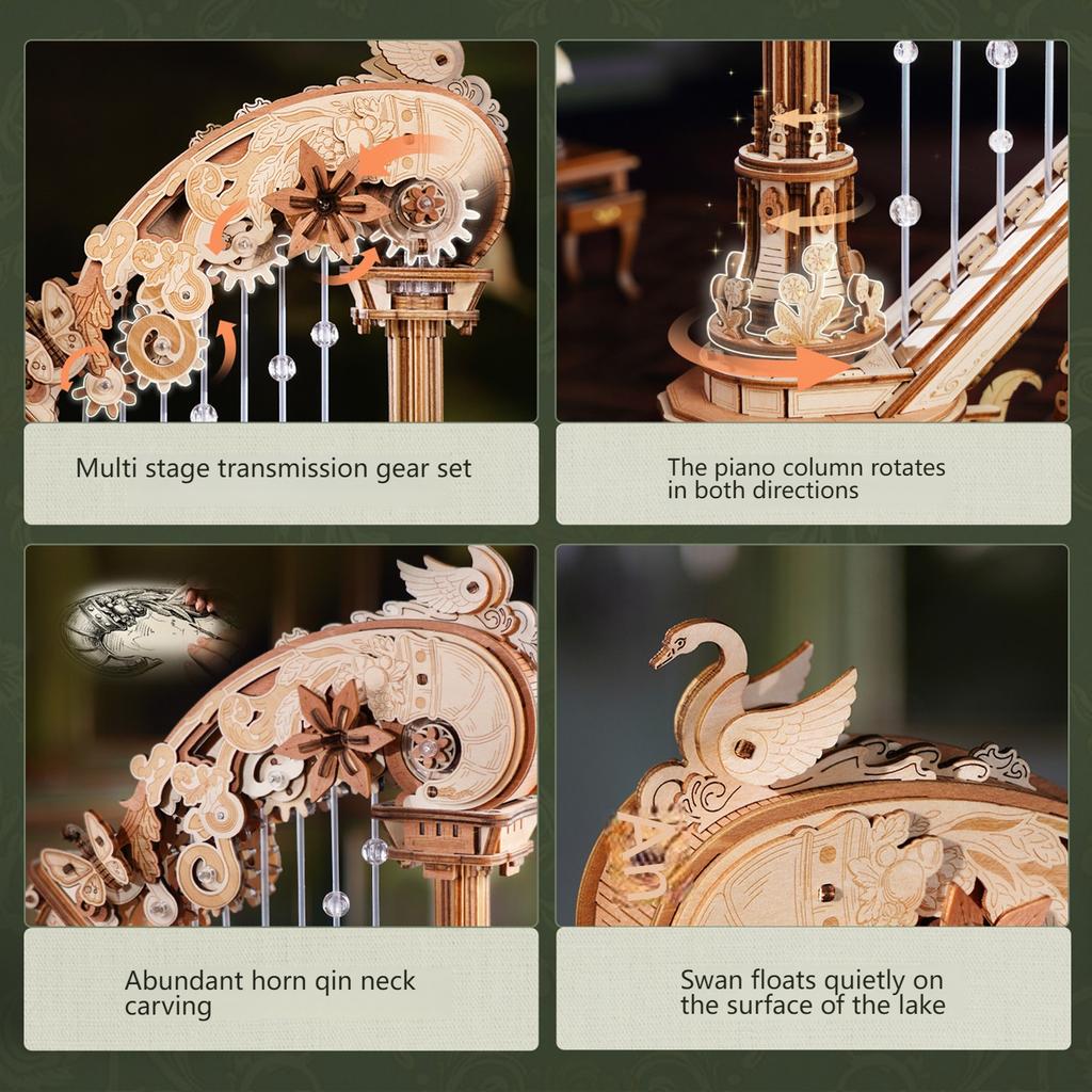 3D Wooden Puzzle Stringed Harp Music Box DIY Handmade Magic Cello Mechanical Music Box with Moveable Stem Creative Toy AMK71