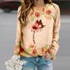 Tops For Women Butterfly Sunflower Print Round Neck Long Sleeve T-shirt Fall Casual Slim Pullover Women's Long Sleeve Top