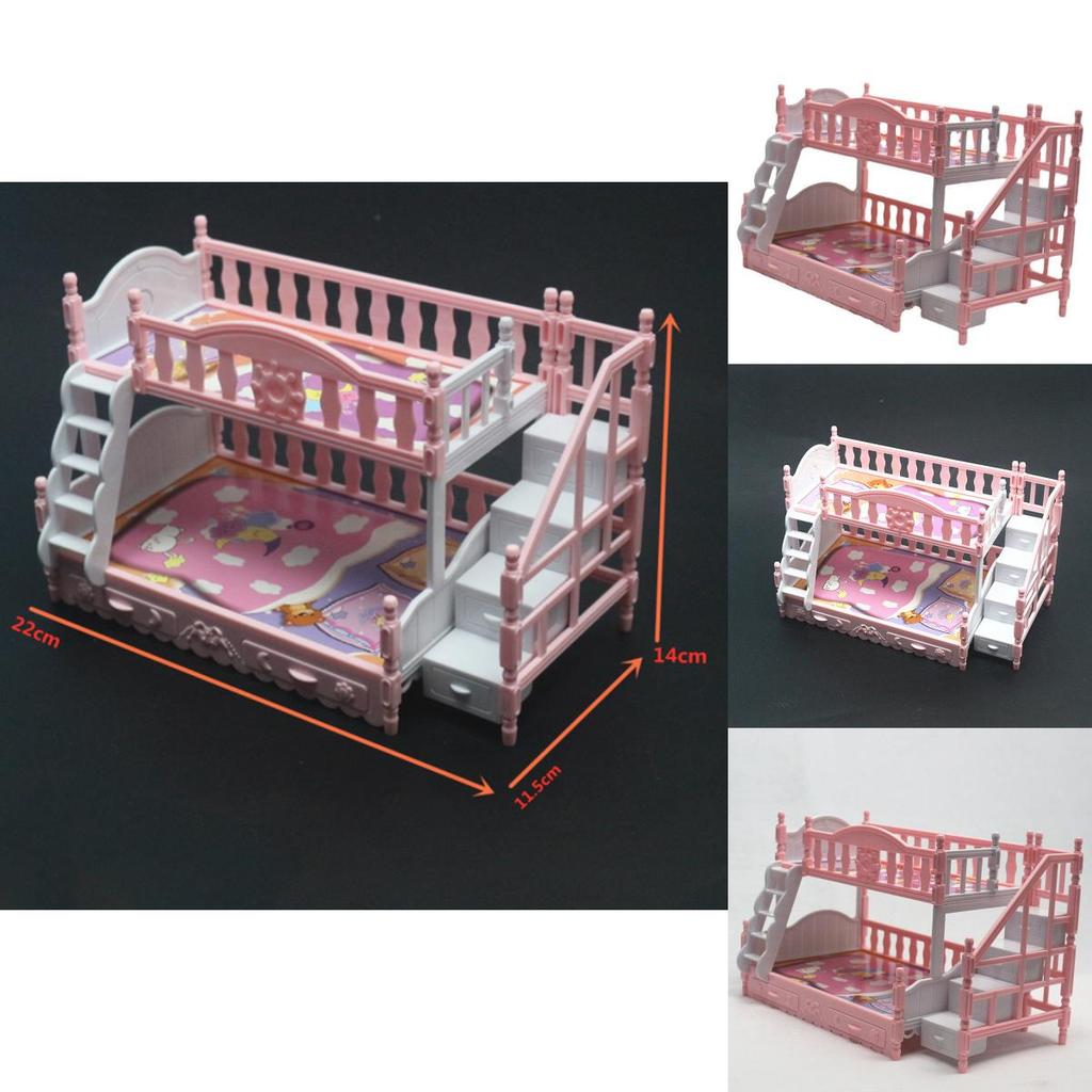 Mini Doll Bed Toy 17cm Elegant European Style Twin Bunk Princess Bed For Imaginative Play