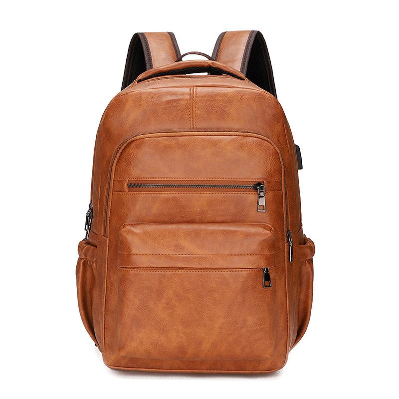 TS JYL laptop bag,Vintage Soft Leather Backpack Fashion Business Travel Laptop School Bag