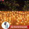 LED Solar Santa Pentagram Waterfall String Lights - Copper Wire Star Fairy Lights for Christmas Tree & Courtyard Decorations