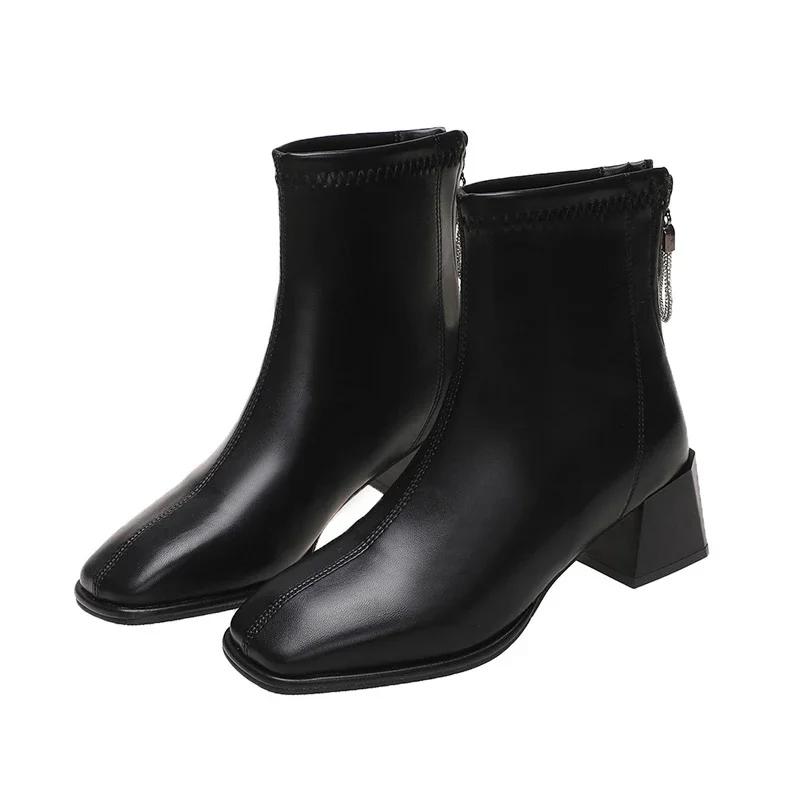 2024 Классические Ботильоны Зима Осень Женские Модные Ботинки На Толстом Каблуке С Квадратным Носком Повседневные Ботинки На Низком Каблуке Сексуальные Ретро Зимние Ботинки
