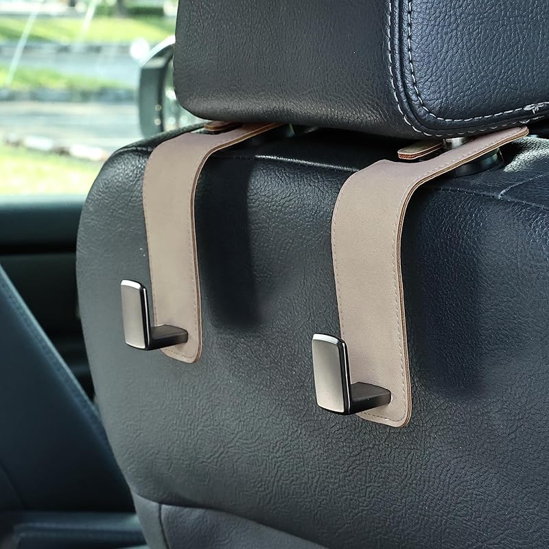 Car Seat Back Hook Metal With Suede Universal Vehicle Headrest Hangers Interior Storage Organizer For Purse Handbag Coat Grocery Bags 2 Pack Light