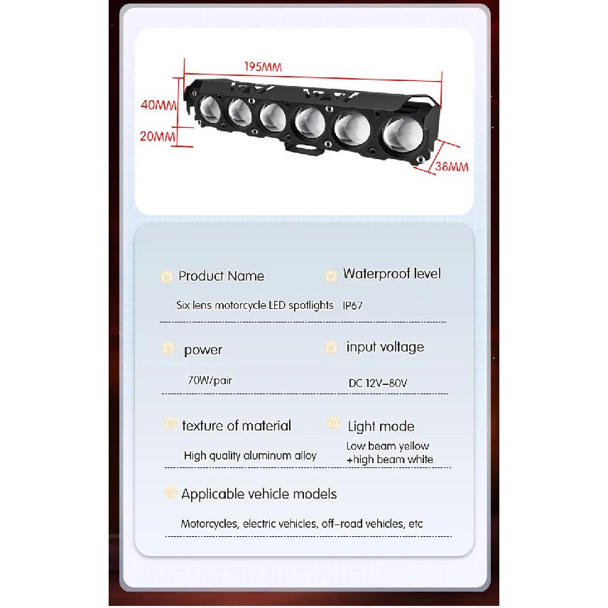6 Lens Motorcycle LED Spotlight Dual Color Hi/Low Beam Fog Lamps for Car Trucks SUV UTV 12V 24VMini Lens Headlight Driving Light