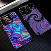 Красочный Психоделический Триповый Арт Чехол для Телефона Для iPhone17,16,15,14,13,12,11 Plus,Pro Max Черный Матовый Ударопрочный Чехол