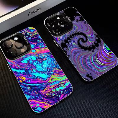 Красочный Психоделический Триповый Арт Чехол для Телефона Для iPhone17,16,15,14,13,12,11 Plus,Pro Max Черный Матовый Ударопрочный Чехол