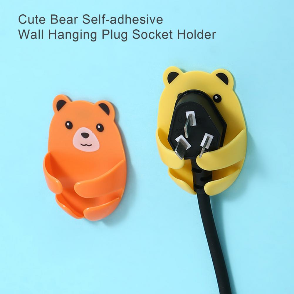 4Pcs Wall Storage Hook Bear Plug Bracket Punch-free Power Plug Socket Holder Kitchen Stealth Hook Wall Adhesive Hanger Bathroom