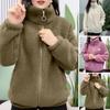Women Winter Sherpa Coat Fuzzy Warm Solid Color Stand Collar Loose Fit Zipper Closure Dual Pocket Drop Shoulder Long Sleeves Ladies Female Coat