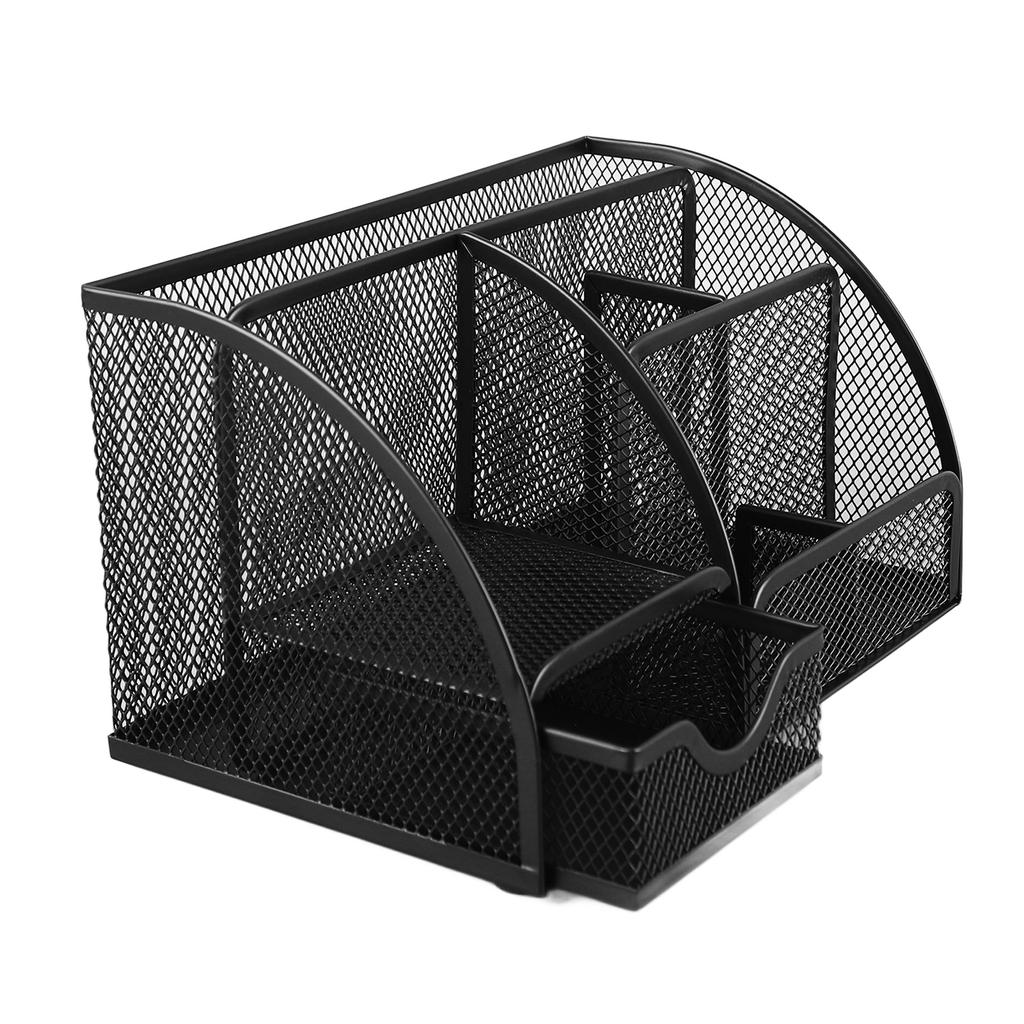 Сетчатый офисный настольный органайзер, многофункциональный, металлический, с 7 отделениями, держатель для ручек с ящиком, черный