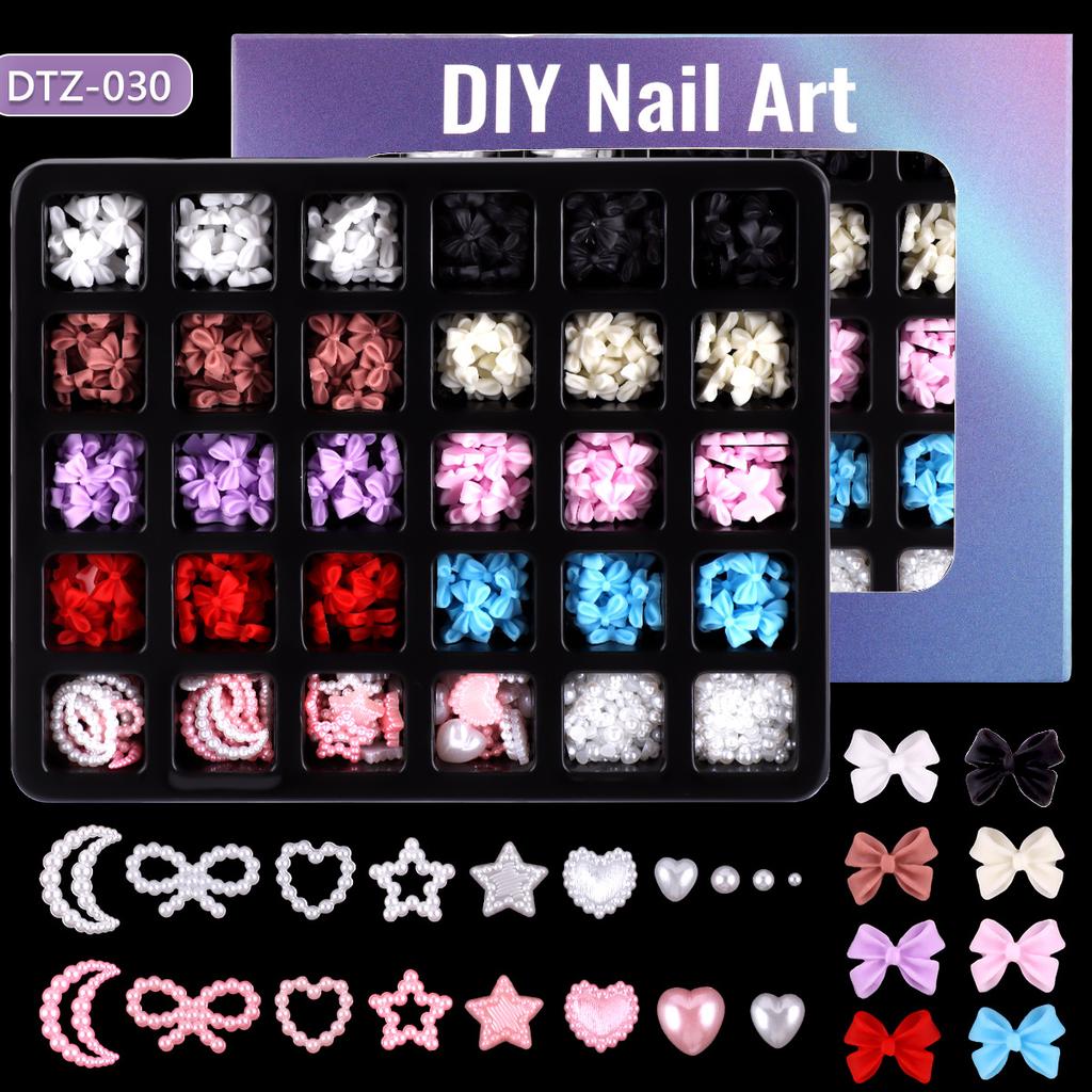 30 Grid Resin Bow Japanese Nail Jewelry Black And White Streamer Bow Three-Dimensional Simple Patch