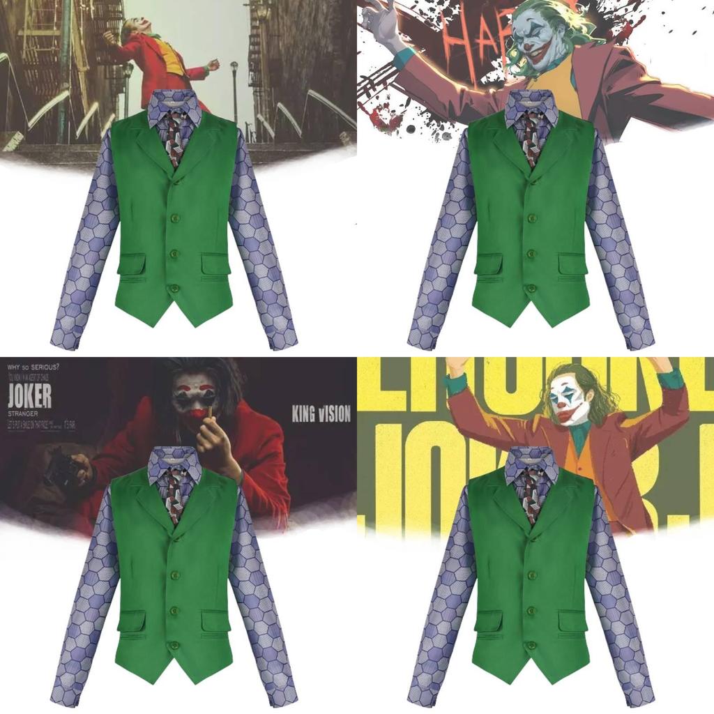 Dark Knight Joker Clown Costume With Shirt Vest Tie Set For Halloween Cosplay