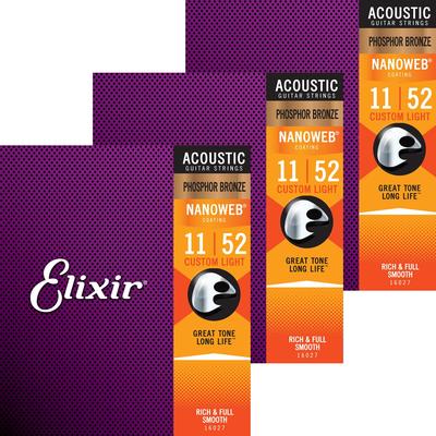 Elixir Elixir струны для акустической гитары NANOWEB фосфорная бронза Custom Light набор из 3 шт. .011-.052 #16027 []