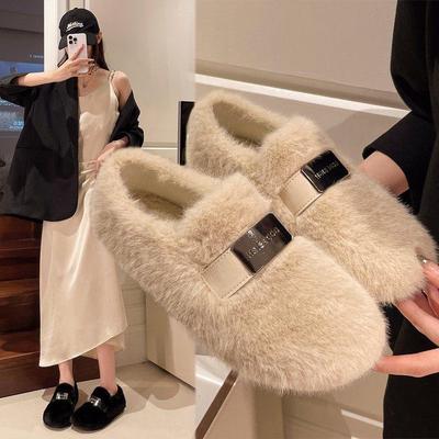 Женские пушистые зимние слипоны: Очень теплые вельветовые балетки для беременных