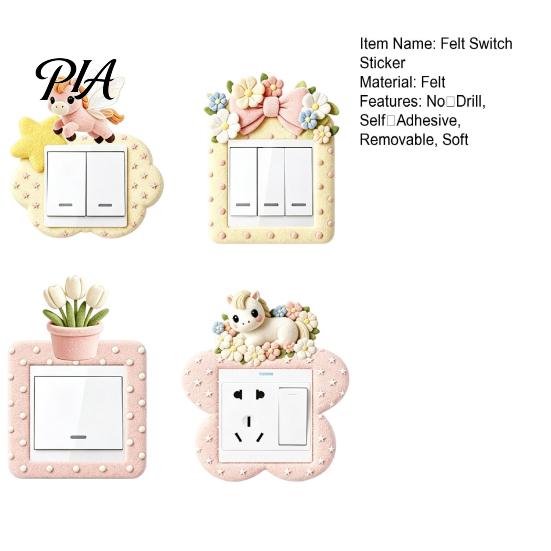 Easy Peel Stick Wall Decals 4Pcs Felt Switch Plate Cover, Cute Pony Light Sticker, Creative Socket Surround Self?Adhesive Protector, Home