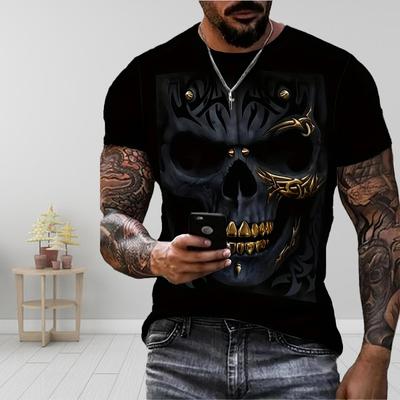Новая летняя мужская модная футболка с принтом черепа, мужская футболка, топ