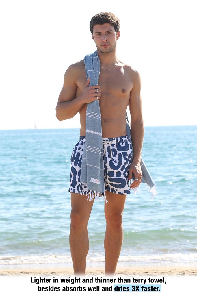 EVELYNEN Джинсовое синее турецкое банное и пляжное полотенце - Набор из 4 штук - 90*180 см, быстросохнущее, легкое, компактное, для бассейна - Спа - Тренажерный зал - Традиционное