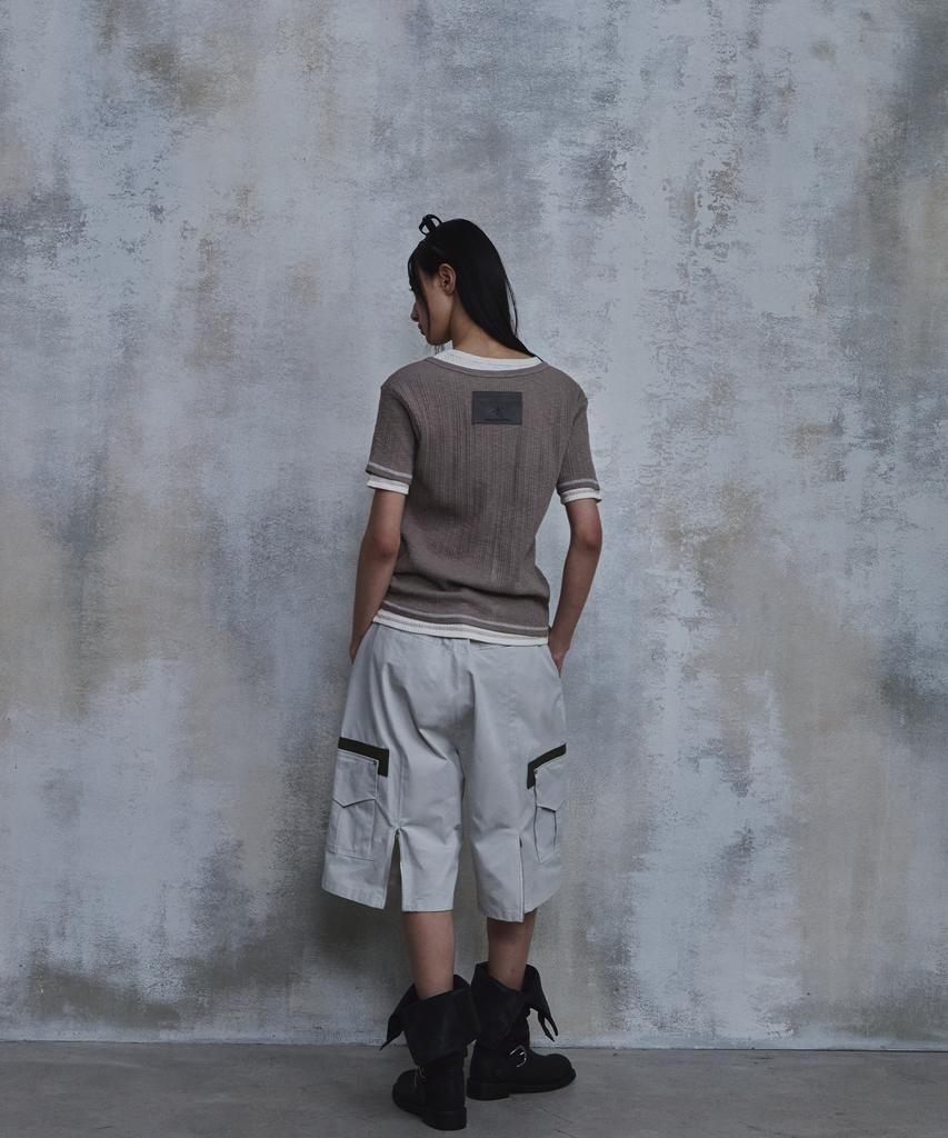 PARADIGMFILM [Ep.02] Slub Layered Henley Neck Knit Top (Beige)