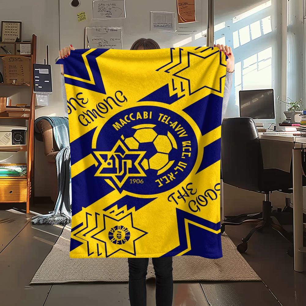 1Pc Maccabi Tel Aviv FC Print Flannel Blanket High Quality Warm Comfortable Cover for All Seasons Perfect for Gifts Home Decor