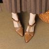 2024 Новые женские босоножки с острым носком на толстом каблуке из натуральной кожи, офисные весенне-летние модные лаконичные туфли без задника для женщин