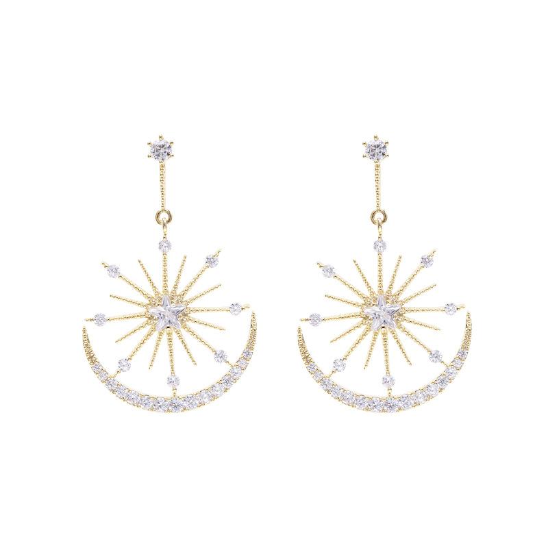 Темперамент легкие роскошные серьги высокого класса из серебра 925 пробы, игольчатые серьги из циркония со звездой и луной, серьги с дизайном «луна и звезда»