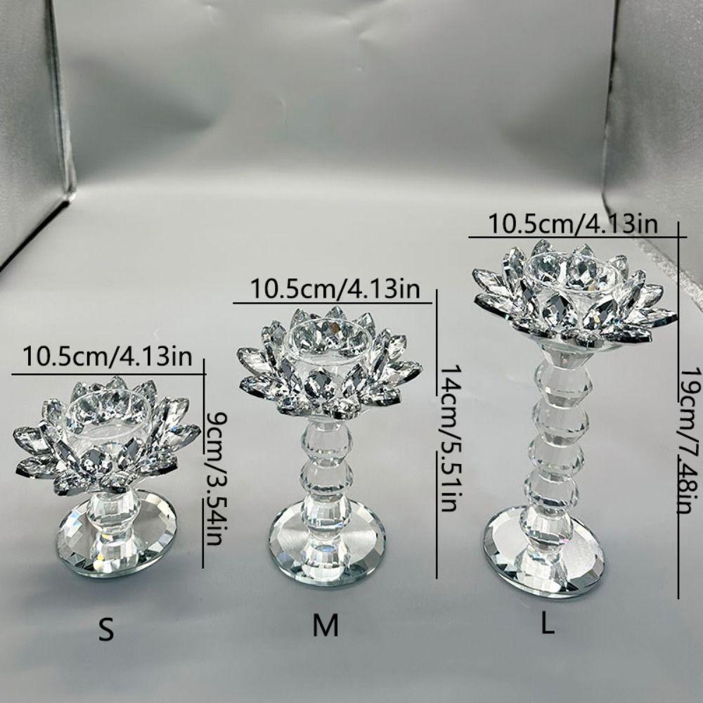 Durable Crystal Lotus Candlestick Elegant Lotus Flower Figurines Glass Candle Stand  Coffee Table