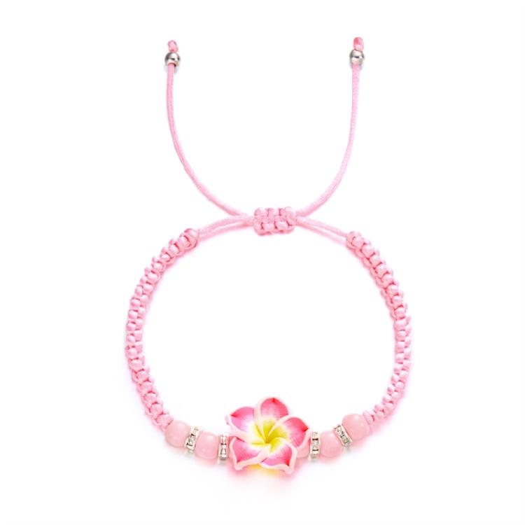 Цветочный браслет ручной работы из мягкой глины, плетёные украшения, регулируемый тропический браслет с плюмерией, богемные аксессуары для пляжной вечеринки