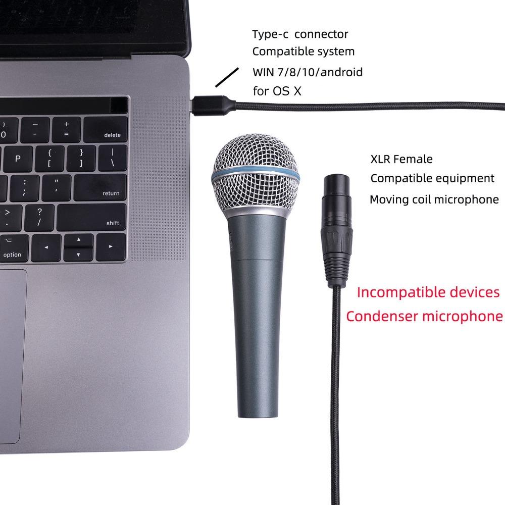 HIFI Type C Microphone Audio Cable Plug and Play USB Mic Recording Cable  XLR Microphone