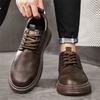 Мужские туфли осенние деловые мужские туфли в британском стиле повседневные кожаные туфли ретро коричневого цвета высокого класса с большим размером головы модные туфли