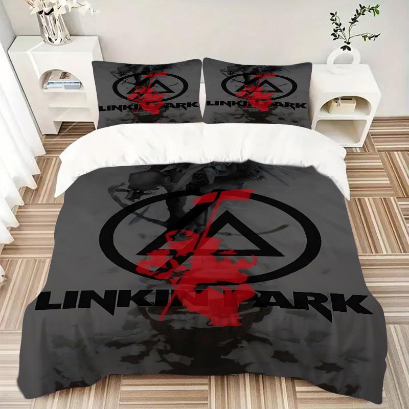 3 шт. Комплект постельного белья с принтом группы Linkin Park - Можно стирать в машине, Включает 1 пододеяльник и 2 наволочки, Без наполнителя, Для всех сезонов