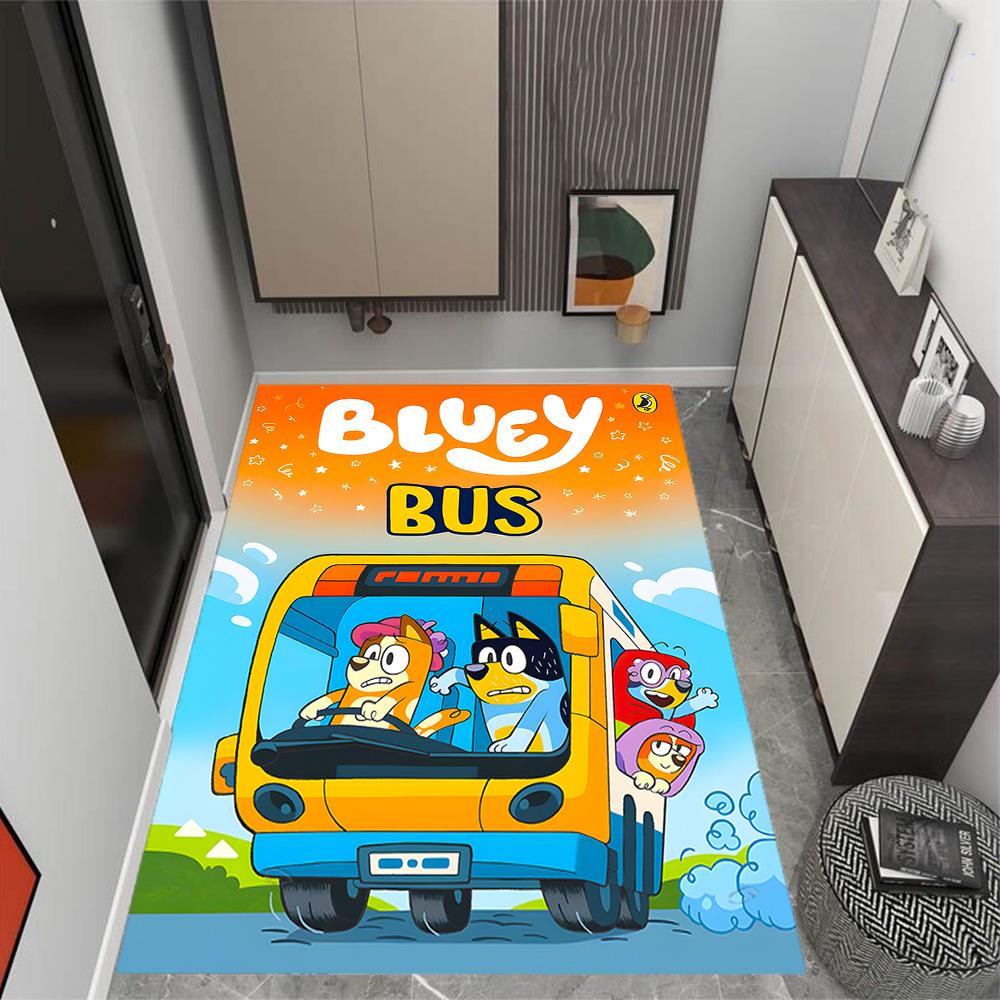 Bluey's Bus Adventure Themed Anti-Slip Rugs - Polyester Home Decor, Suitable for Bedrooms, Living Rooms, Doorways, Studios, and Decorations