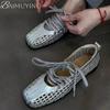 Lace-Up Flats Ballet Shoes Square Toe Weave Women Sandals Sport Casual Sneaker 2025 Trend Summer Shallow Soft Leather Sandalias