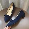 New Korean Spring Women's Black Suede Low Heels with Sweet Butterfly Design