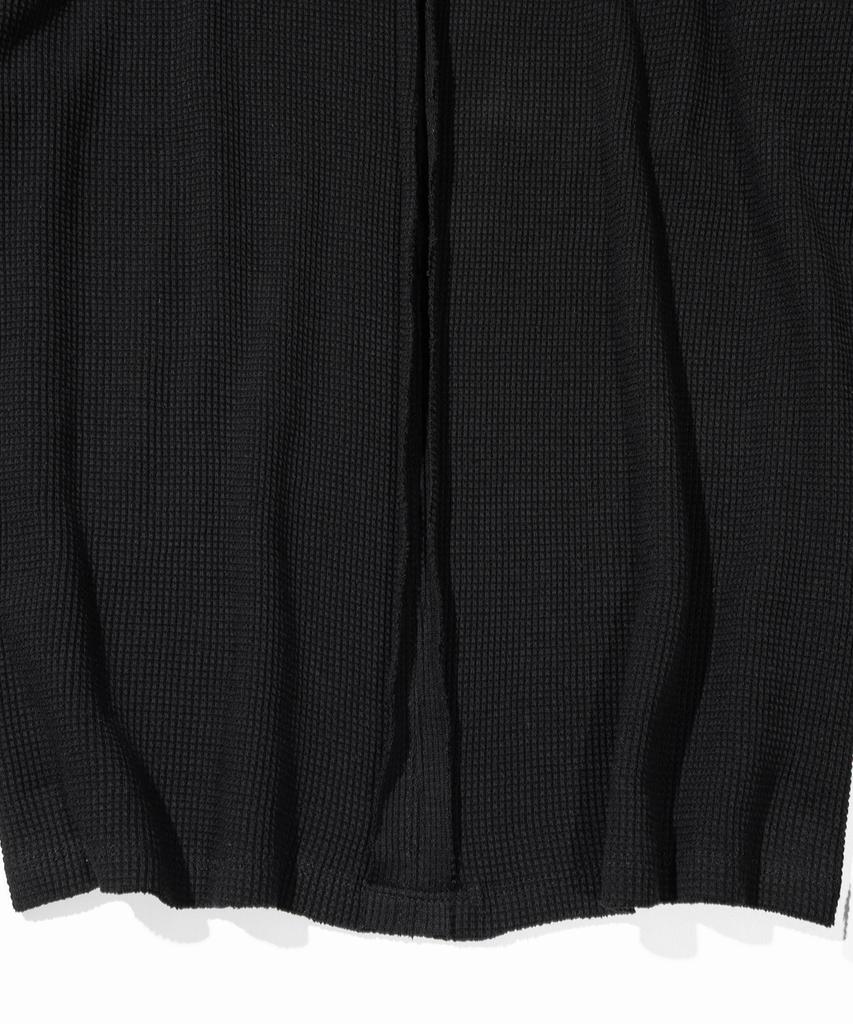 MASSNOUN Waffle Cut Divide Boat Neck Long Sleeve Mssls002-Bk