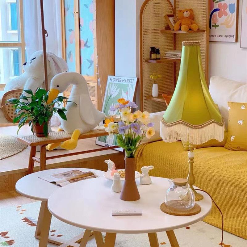 Винтажный европейский абажур из зеленой атласной ткани, абажур из кисточки ручной работы, абажур для настольной лампы, напольный светильник, домашний декор