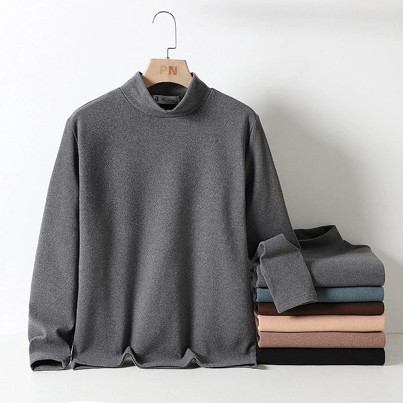 Футболка мужская большого размера с длинным рукавом из немецкого бархата с полувысоким воротником и теплой основой