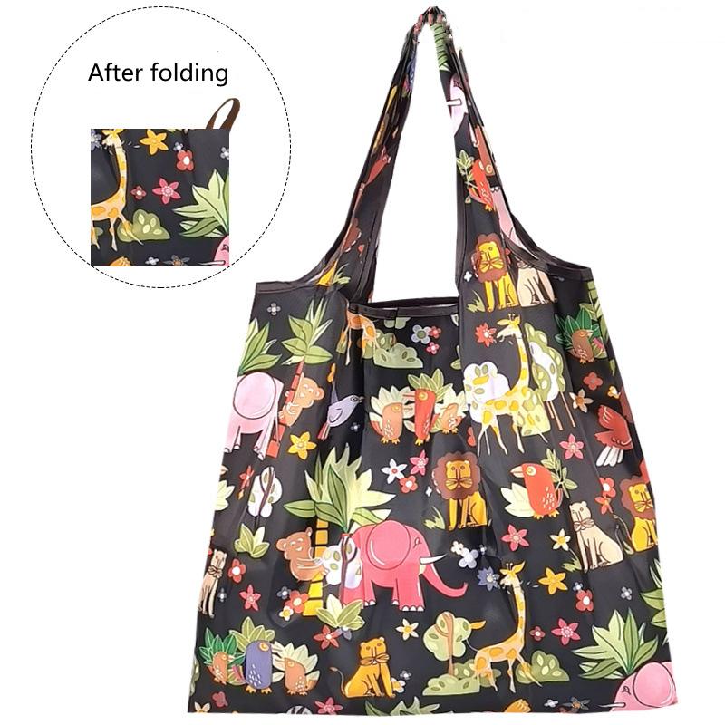 1PC Reusable Shopping Bag Folding Nylon Bag Printing Eco Large Capacity Grocery Bags Waterproof Portable Shopping Bags