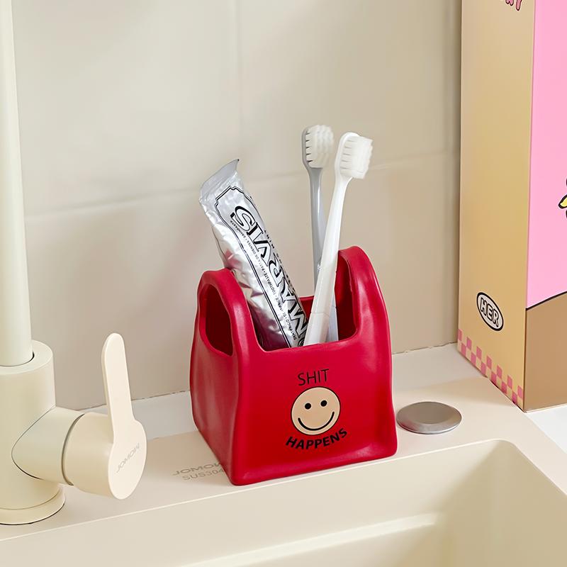 Creative Cute Tote Bag Smiling Face Pen Holder Home Office Desktop Decoration Ornament Stationery Multifunctional Storage Bucket
