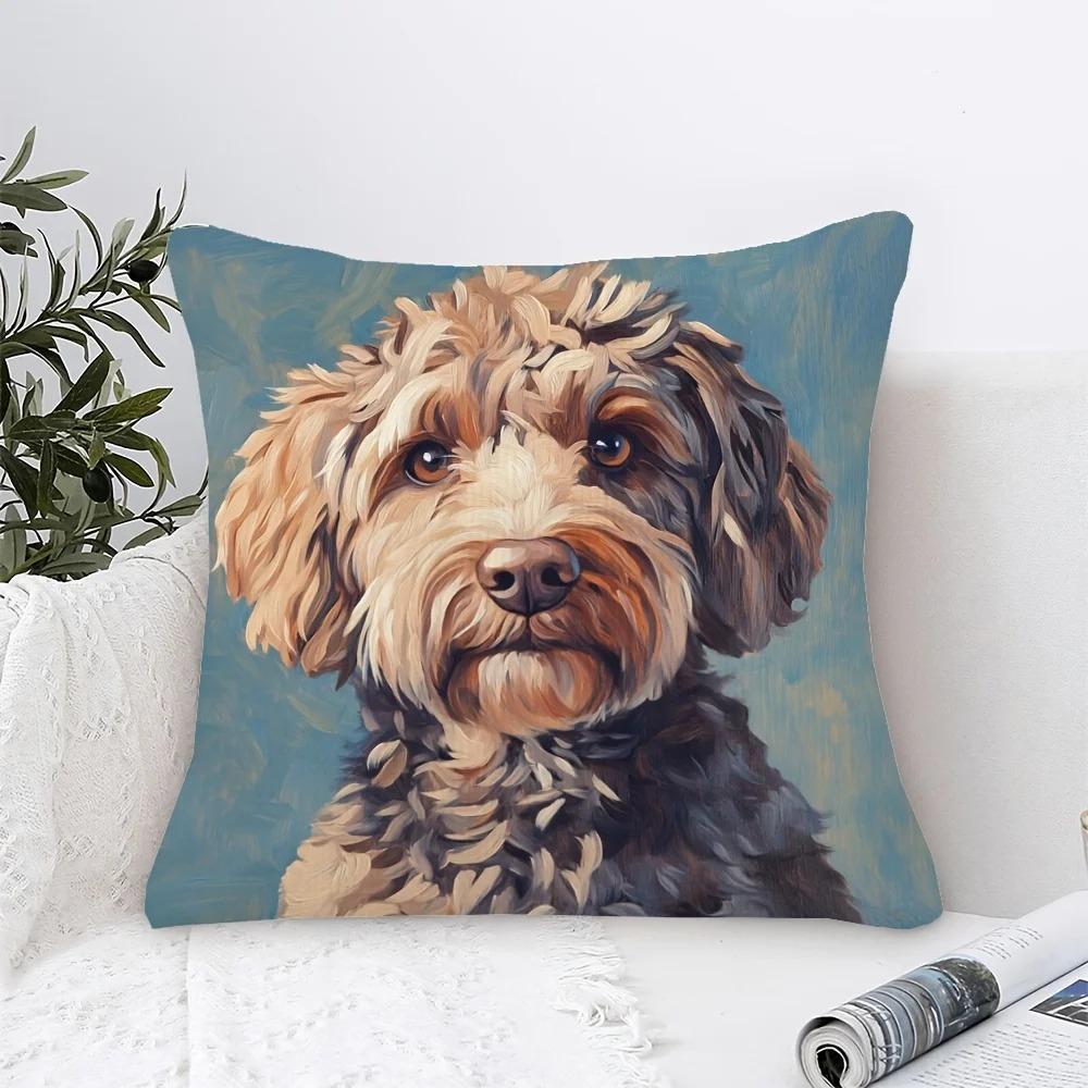 Goldendoodle Dog Portrait Pillowcase D Flat Printed Peach Skin Pet Cushion Cover For Car Bedroom Couch Home Decoration